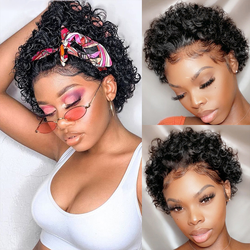 13x 1 Pixie Cut Wig Short Bob Curly Lace Front Wig