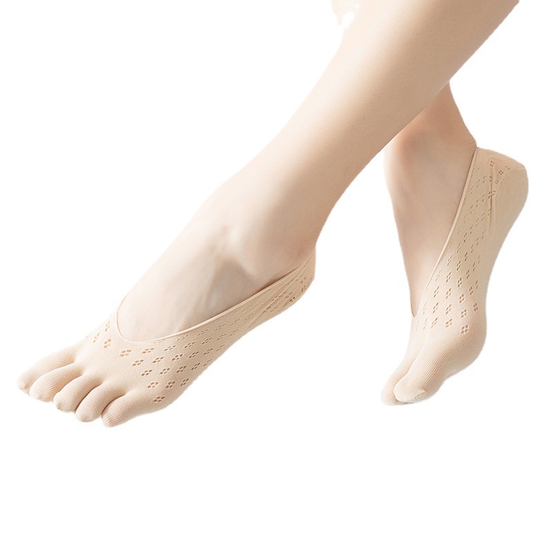 New Base Invisible Lace Stockings Women Velvet Summer Mesh Breathable Shallow Silicone Five Finger Stockings