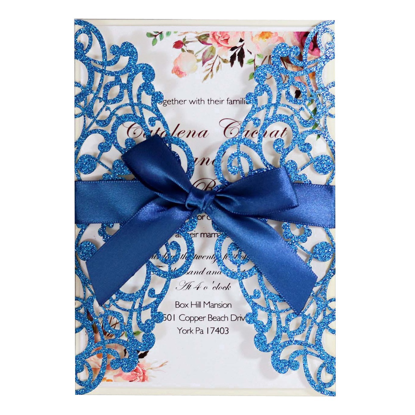In stock Amazon glitter paper silver invitation powder Apple golden card laser hollow engagement invitation card
