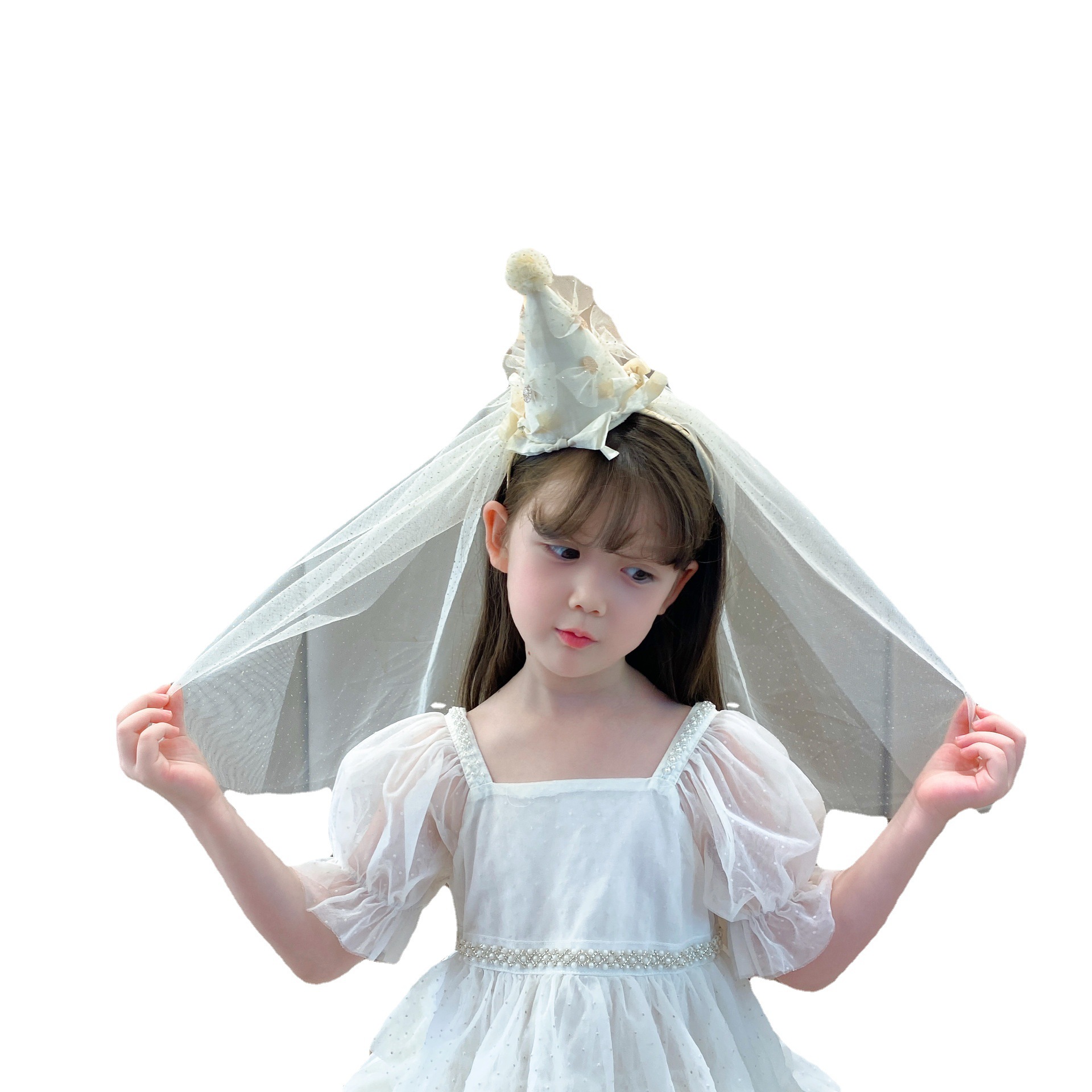 New Children's Princess Style party Birthday Hat Hair Band Hair Buckle Hair Stamp Hair Accessories Headwear Women's Veil