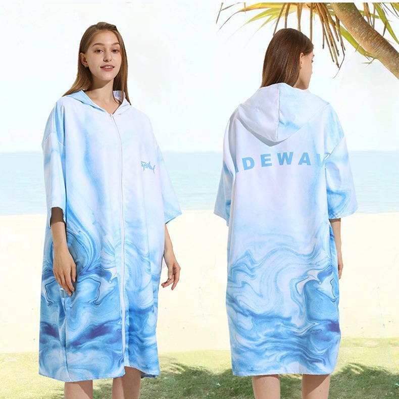 2025 Amazon Beach Towel Foreign Trade Explosions Non-stick Sand Diving Surfer Clothes Quick-drying Zipper Cape Swimming Bathrobe