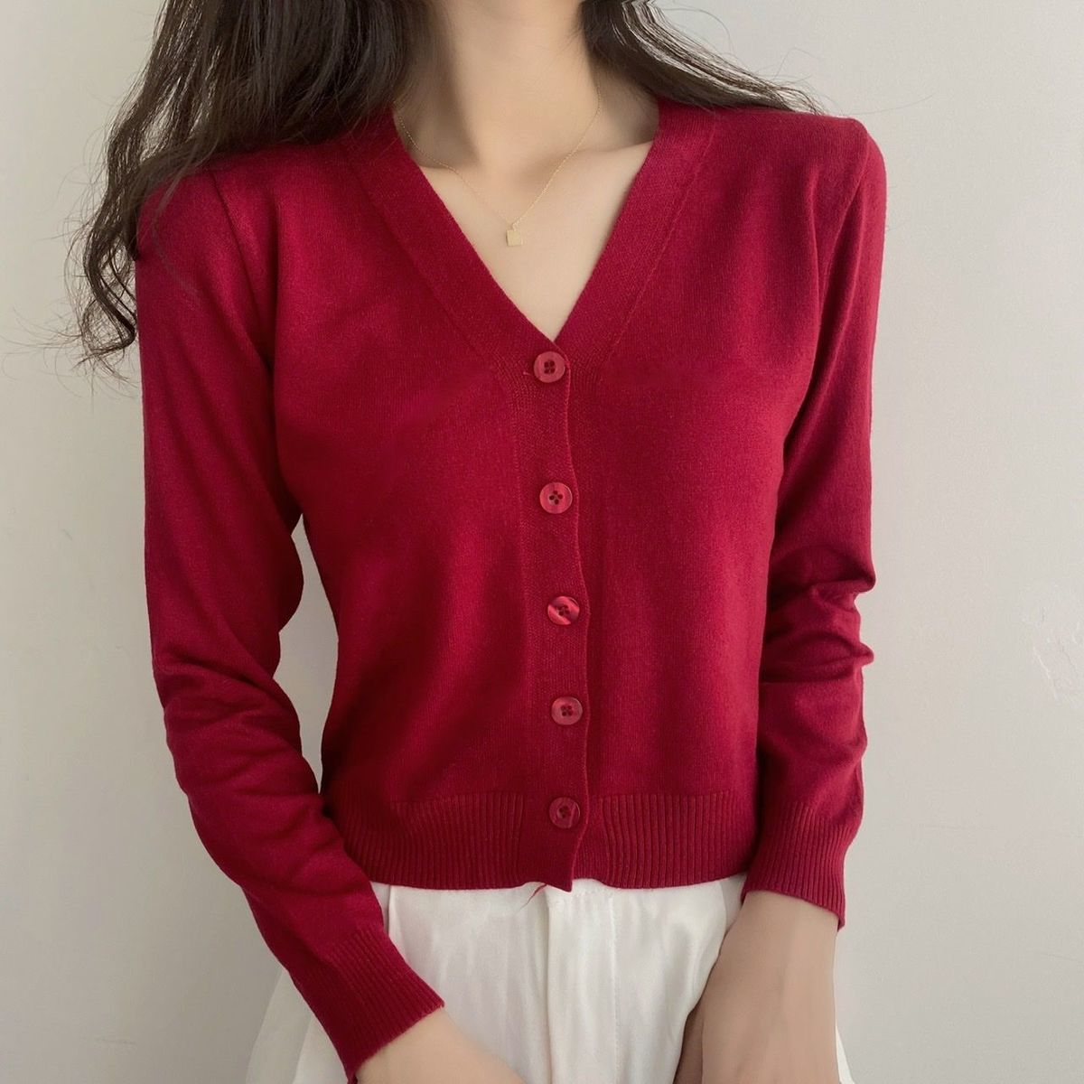 Southeast Asia 2022 New Women's Long-sleeved Sweater All-match Short V-neck Cardigan Coat Women's Sweater Women's Top_voghion.com
