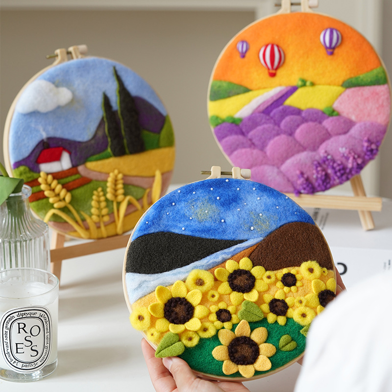 Landscape Painting Wool Felt Poke Poke Photo Frame Material Bag Handmade diy Home Hanging Painting Ornaments Couple Making Gift