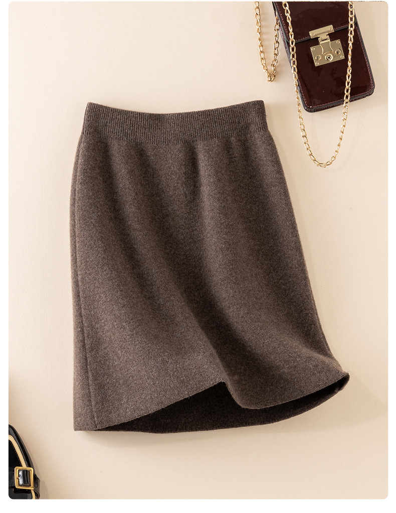 Wool Skirt Women's Short Skirt Small Autumn and Winter New Wool Skirt Unsplit Hip Skirt One-Step Skirt High Waist Long Skirt
