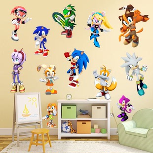 Cross Border Hedgehog Sonic Games Wall Stickers Boys Bedroom pvc Graffiti Decoration Cartoon Anime Self Adhesive Sticker
