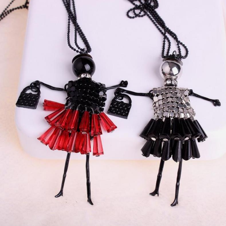 C075 European and American ethnic style creative crystal piece little girl dress doll necklace fashion sweater chain