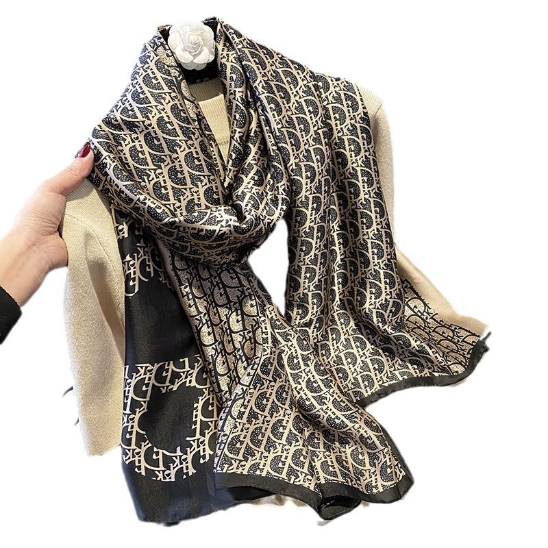 Fashionable Versatile Thin Brand Mulberry Silk Scarf Women's Shawl Summer High-end Sense Scarf Sunscreen Beach Scarf Turban