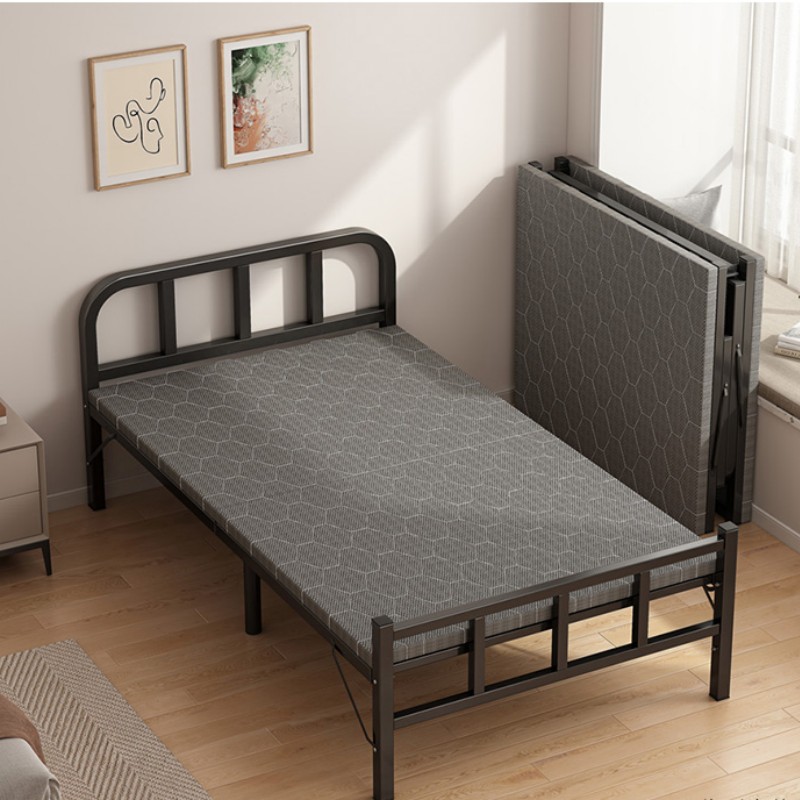 Folding Bed Single Home Office Lunch Break Bed Portable Simple Rental Room Nap 1.2 m Hard Plate Iron Frame Bed