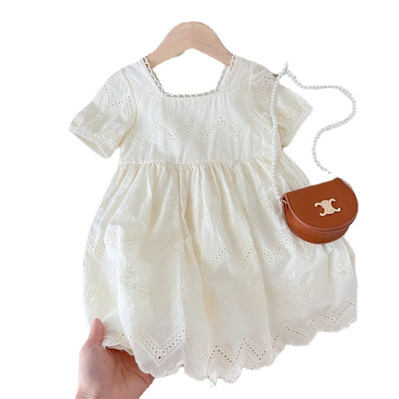 Korean Style Girls dress Summer 2025 New Women's Treasure Lace Short Sleeve Dress Fashion Children's Lace Princess Dress