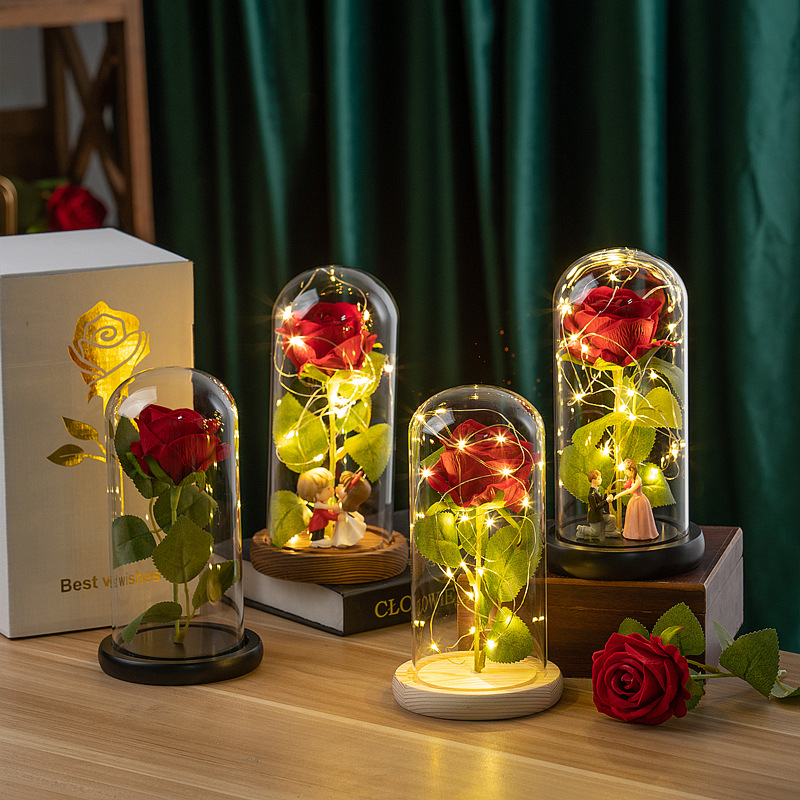 Factory eternal flower glass cover little Prince flannel Rose light decoration Christmas Valentine's Day gift wholesale