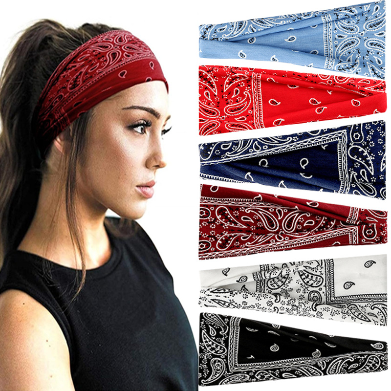 European and American sports hair band women's yoga print elastic hair band Amazon bohemian wide-brimmed turban hair accessories