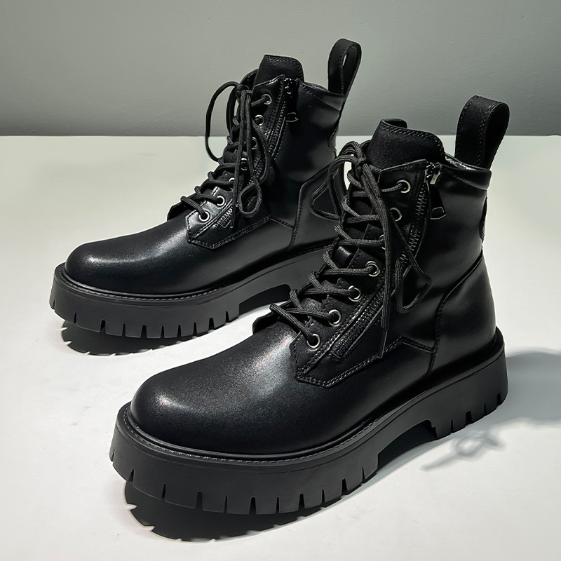 Trendy Martin boots men's motorcycle side zipper British style mid-top overalls boots black short boots 1133-Q