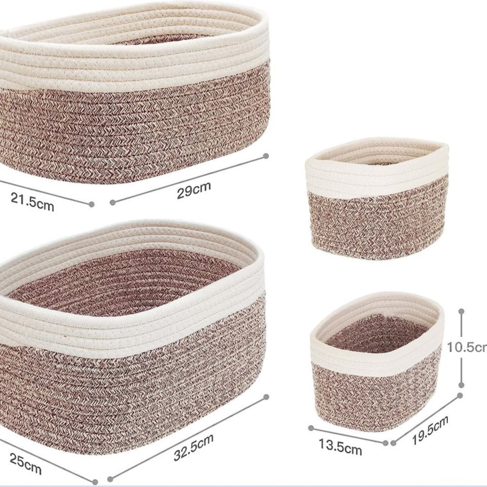 桌面棉绳编织收纳筐四件套钥匙杂物零食方形收纳篮玩具收纳筐