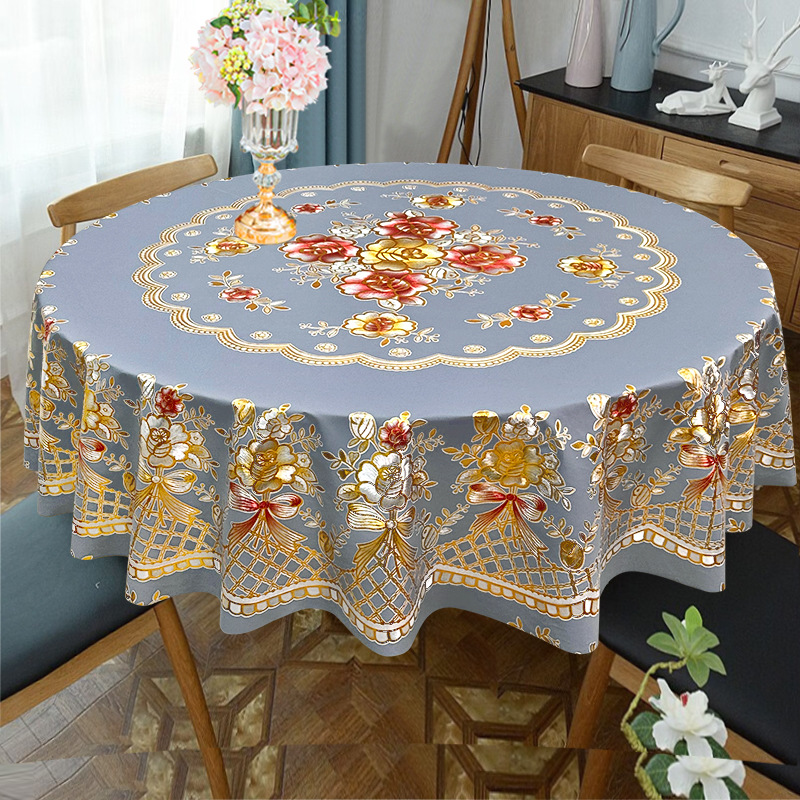 Thick High-End Round Tablecloth Waterproof Oil-Proof Heat-Proof Wash-Free Rectangular PVC Tablecloth for Hotel and Home Dining Table