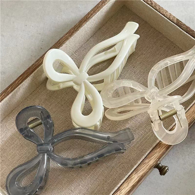 South Korea New elegant transparent small fresh jelly texture acrylic hairpin lady style bow plate hair grip_voghion.com