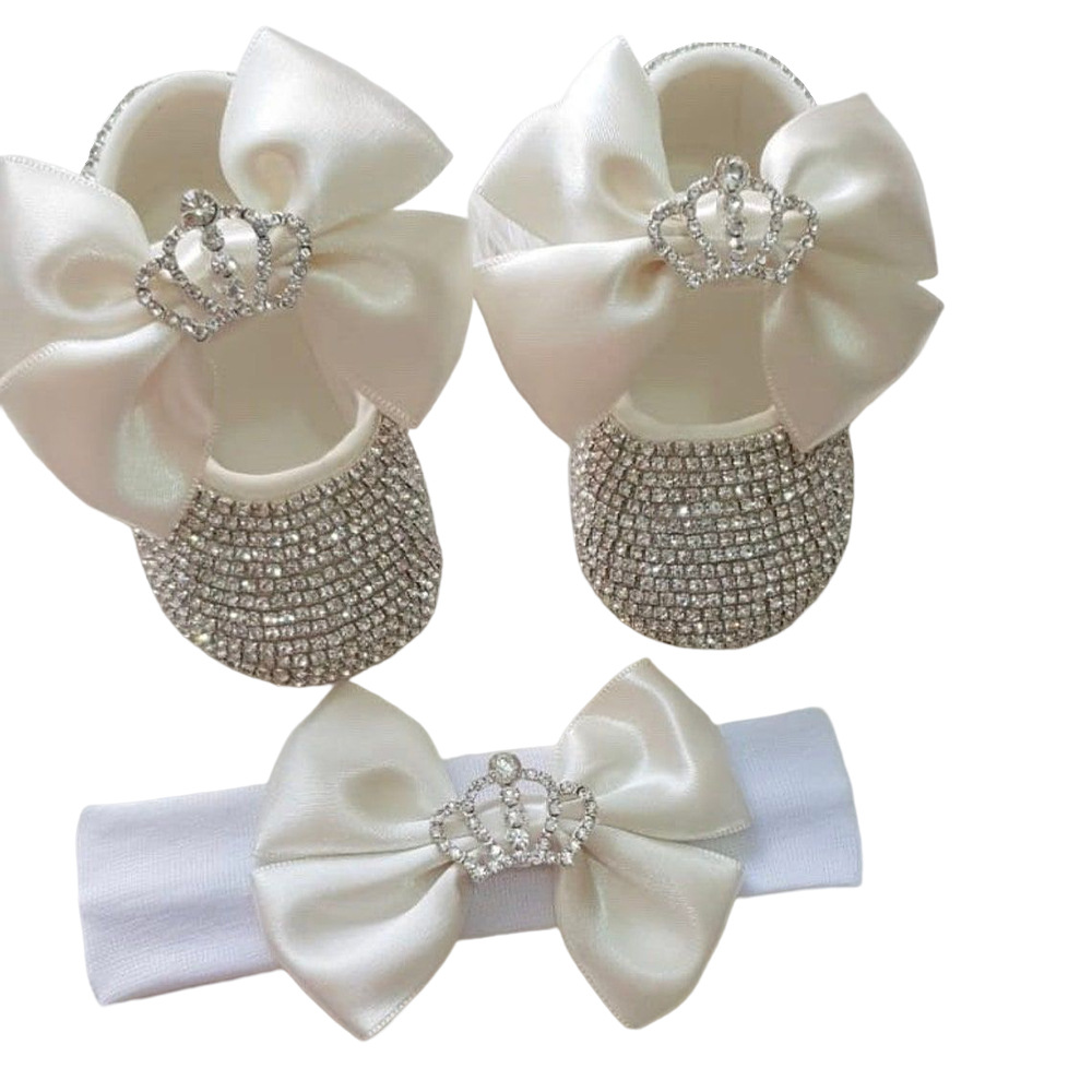 Baby photography props shoes princess shoes and headband with Crown Crystal Diamond Baby toddler shoes soft sole set