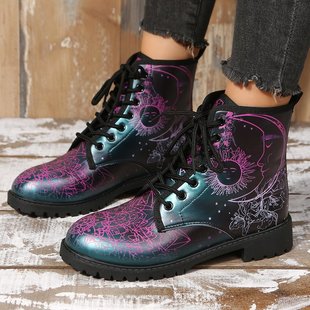 2023 foreign trade large size ladies printing multicolor printing fashion Martin Boots factory wholesale, large quantity Cong