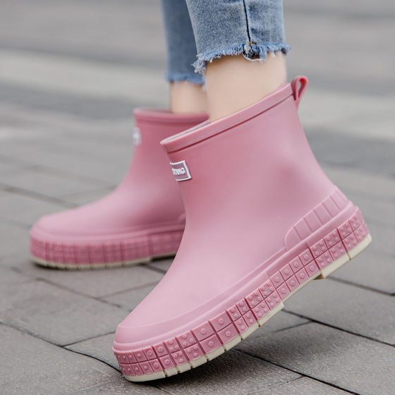 Women's Rain Boots with Soft Sole New Arrival Korean Style Short Water Shoes Waterproof Non-Slip Flat Rubber Shoes Fashionable Outer Wear Mid-Length Rain Boots