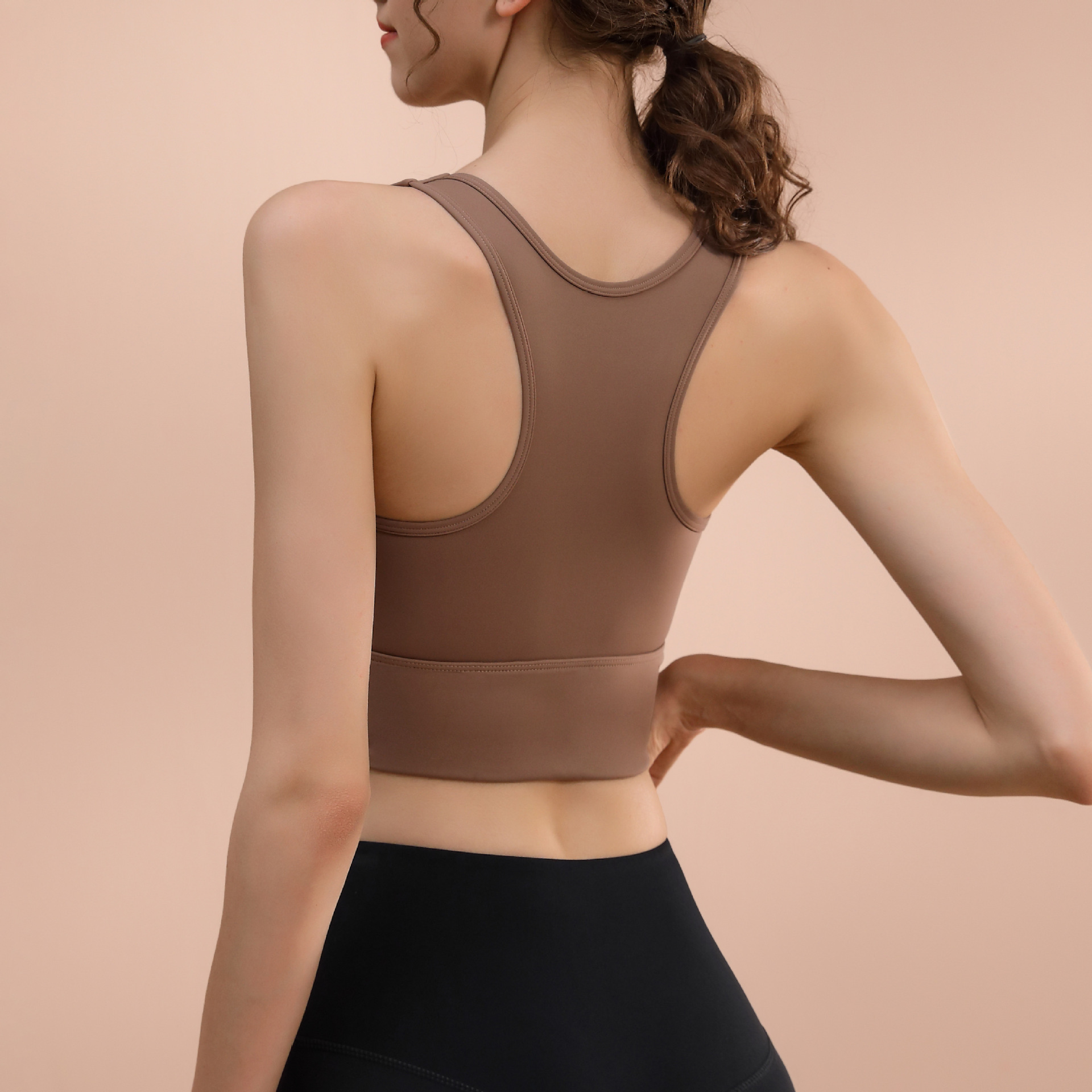 High-strength Yoga Vest Integrated Fixed Chest Pad Shockproof Sports Underwear Breathable Push-up Running Fitness Bra
