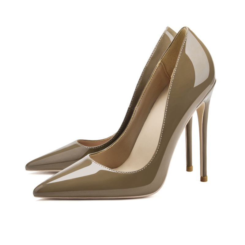 2021 new foreign trade women's shoes wholesale 12cm pointed stiletto heel high heels size code cross-border black patent leather shoes