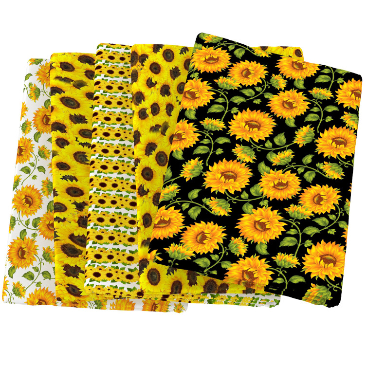 Cross-border New Sunflower Printed Fabric DIY Handmade Patchwork Group Pure Cotton Digital Printed Small Floral Fabric