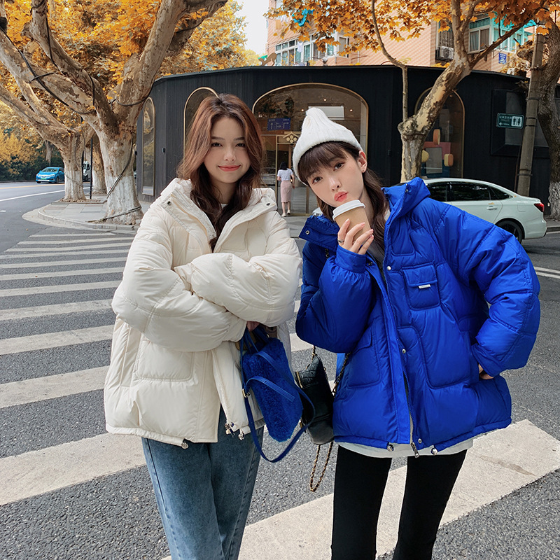 2024 New Multi-Pocket Cotton-Padded Jacket Women's Short Korean Loose Cotton-Padded Clothes Winter plus size Hooded Bread Coat