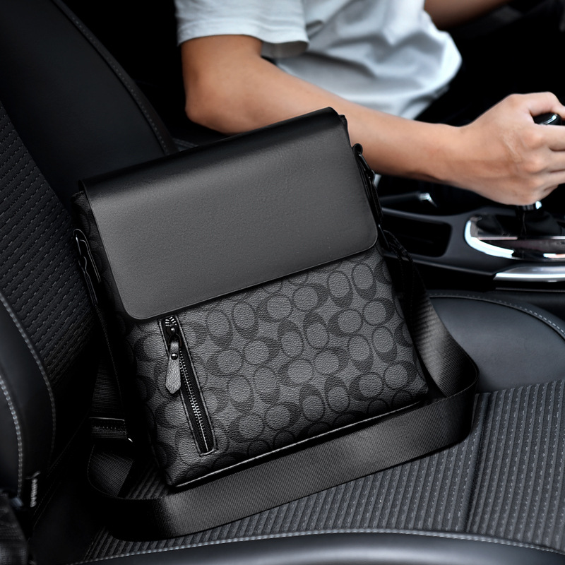 ChuongKaiye Men's Genuine Leather Shoulder Bag Men's Bag Casual High-end Sense Plaid Fashionable Crossbody Bag Business Men