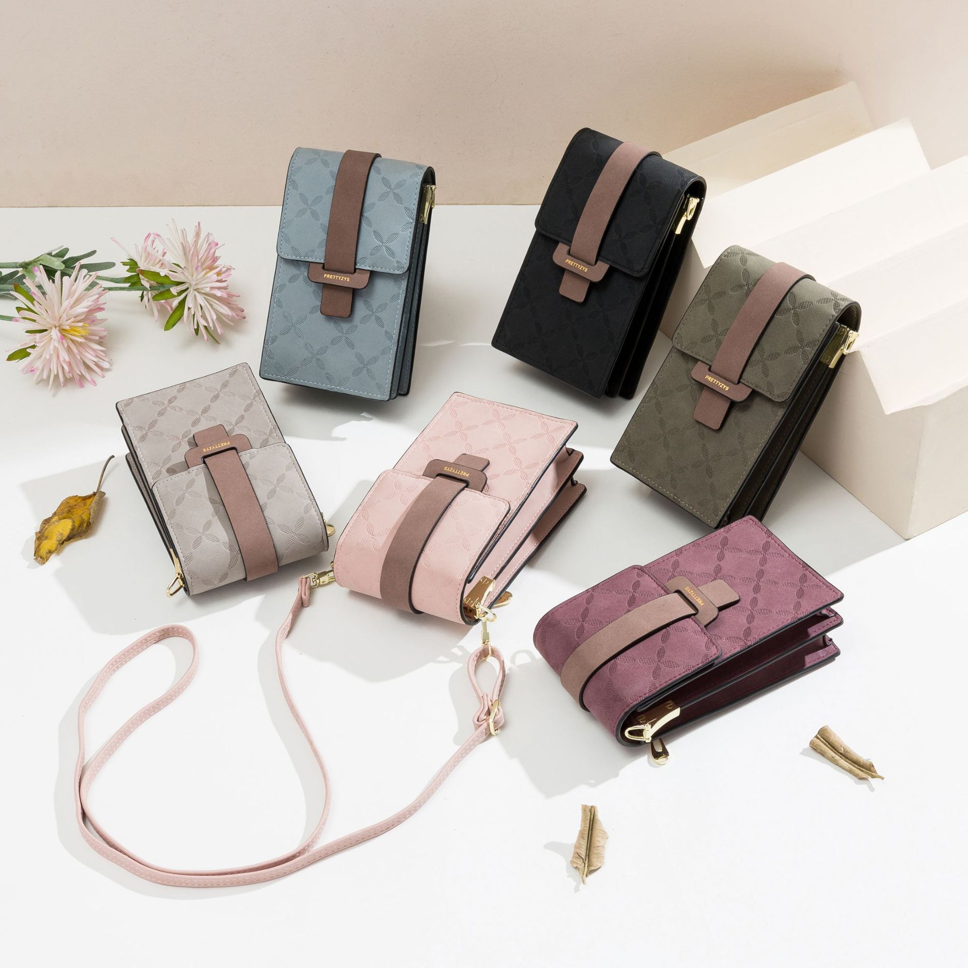 Cross-border Foreign Trade Mobile Phone Bag Women's 2024 European and American Retro Plaid Buckle Vertical Single-shoulder Mobile Phone Bag Buckle Crossbody Bag