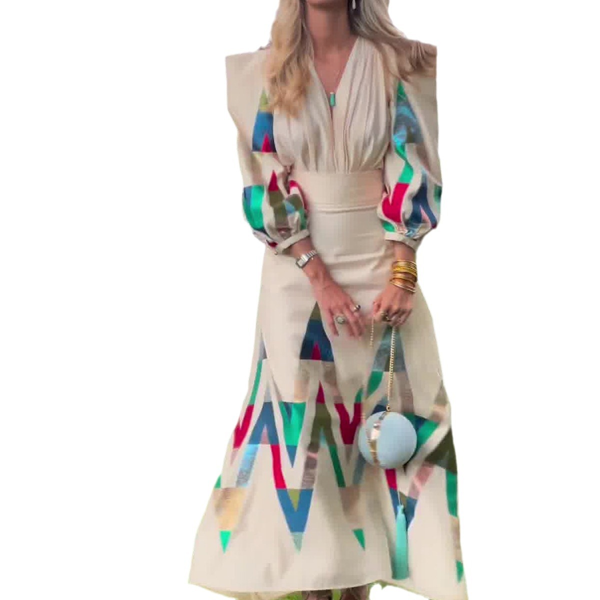 European and American Amazon 2023 autumn new print design fashionable temperament commuter dress suit dress women