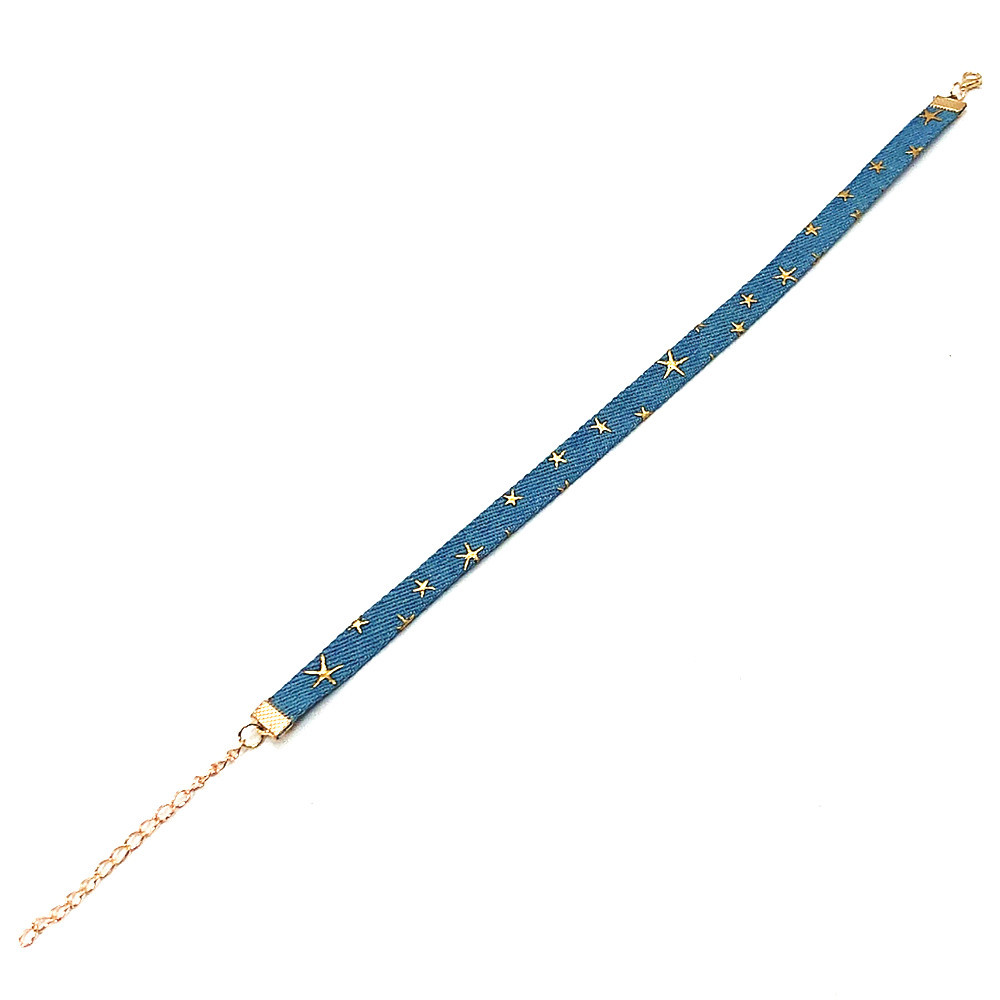 New European and American cross-border niche personalized artistic Denim fabric short chain necklace necklace Women's Mid-ancient style jewelry wholesale