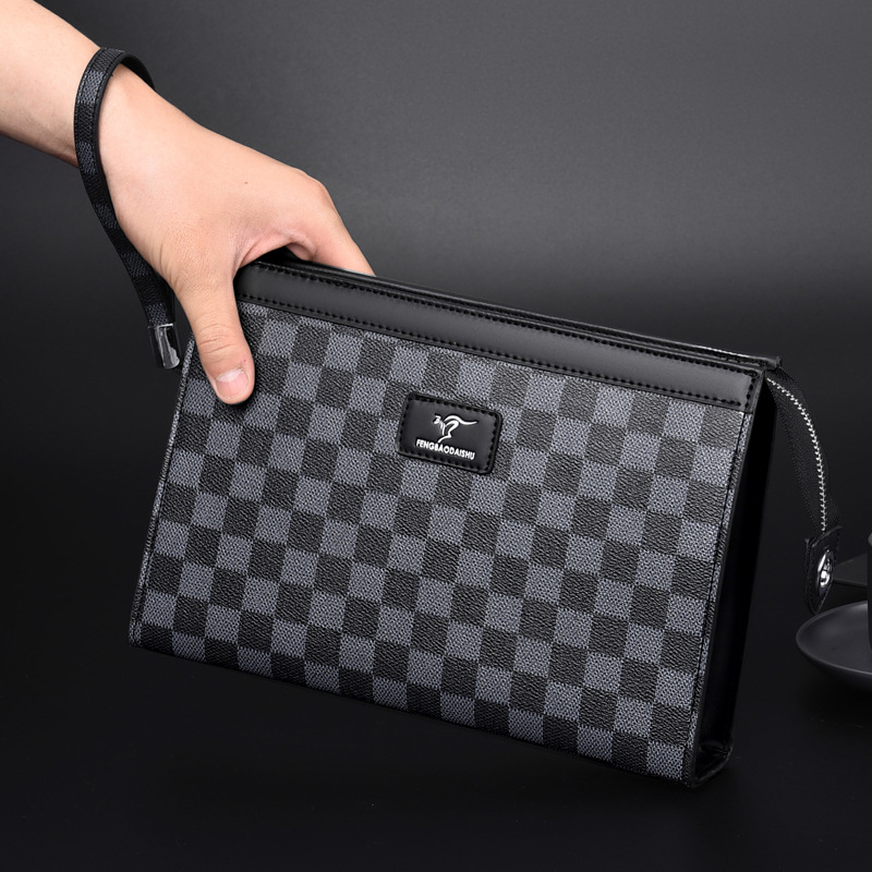 Checkerboard Plaid Clutch Bag High-end Business Casual Men's Handbag Large Capacity Men's Hand Clamp Bag Cross-border Wholesale
