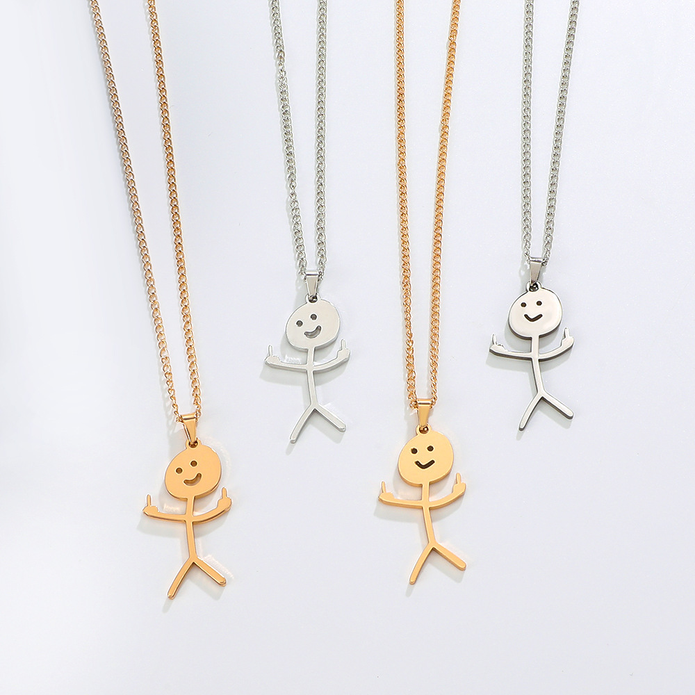 跨境新品趣味塗鴉不鏽鋼項鍊 中指搞笑小人Funny Doodle Necklace