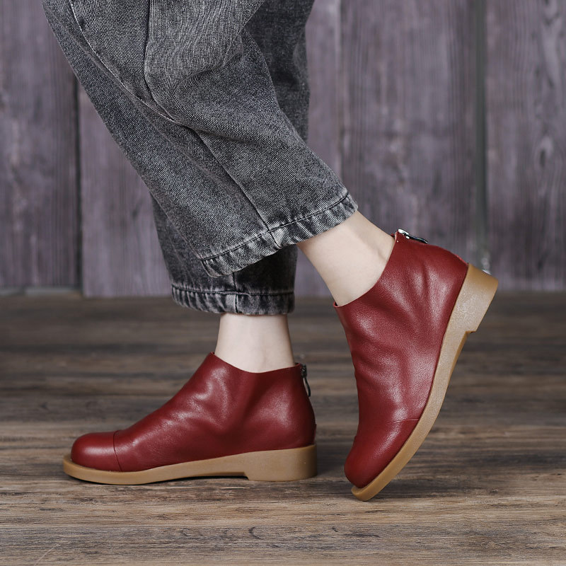 2025 Explosions Handmade Leather Women's Shoes Cloud Sense Soft Surface Convenient Rear Zipper Boots Black Commuter Shoes Wholesale