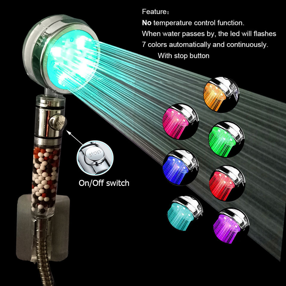 Colorful Supercharged Shower Luminous Temperature Control Nozzle LED Multifunctional Shower Lotus Shower Small Man Waist Shower Negative