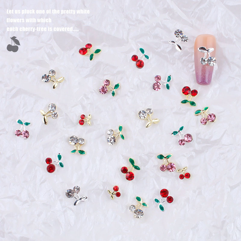 Cross-border hot nail jewelry wholesale oil Cherry alloy Diamond summer cute small fresh super flash nail Diamond