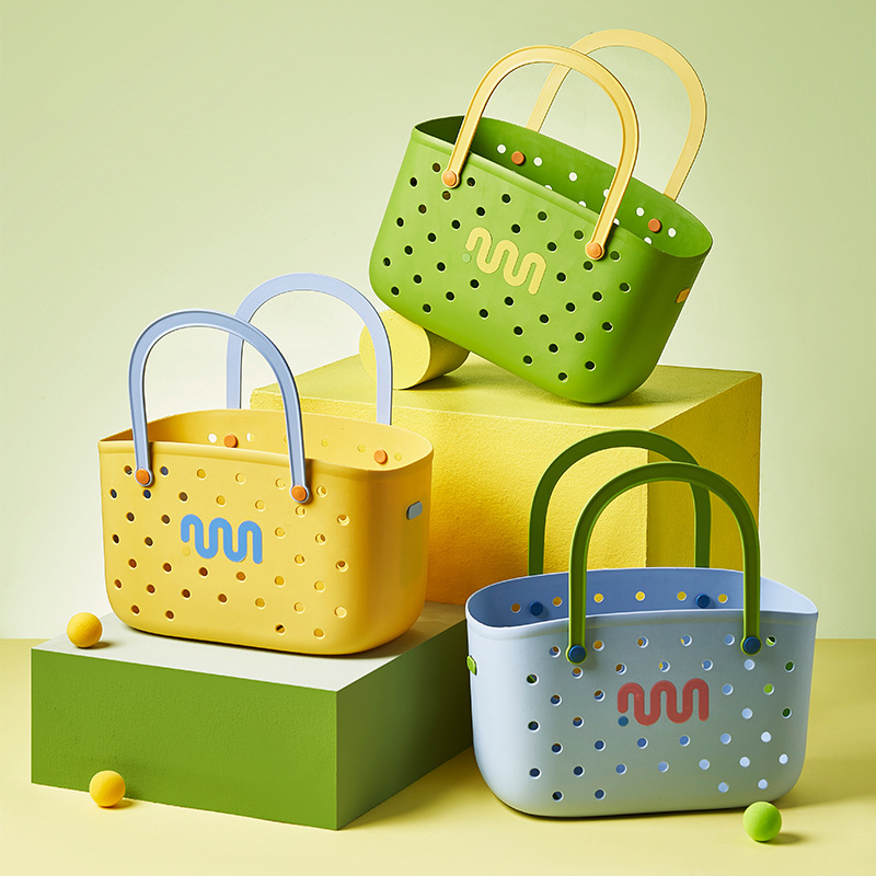 [Dopamine] Contrast color portable bath basket can buy vegetable basket bathroom household goods storage basket bathhouse