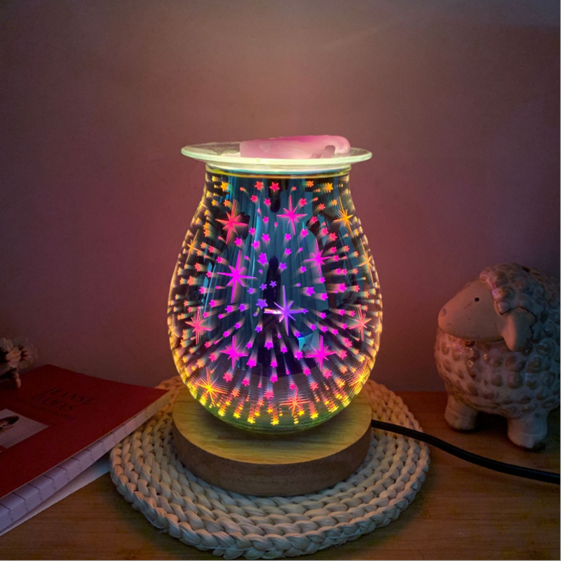 Touch dimming 3D glass aromatherapy lamp aromatherapy glass night light 3D glass candle lamp 3D glass star lamp