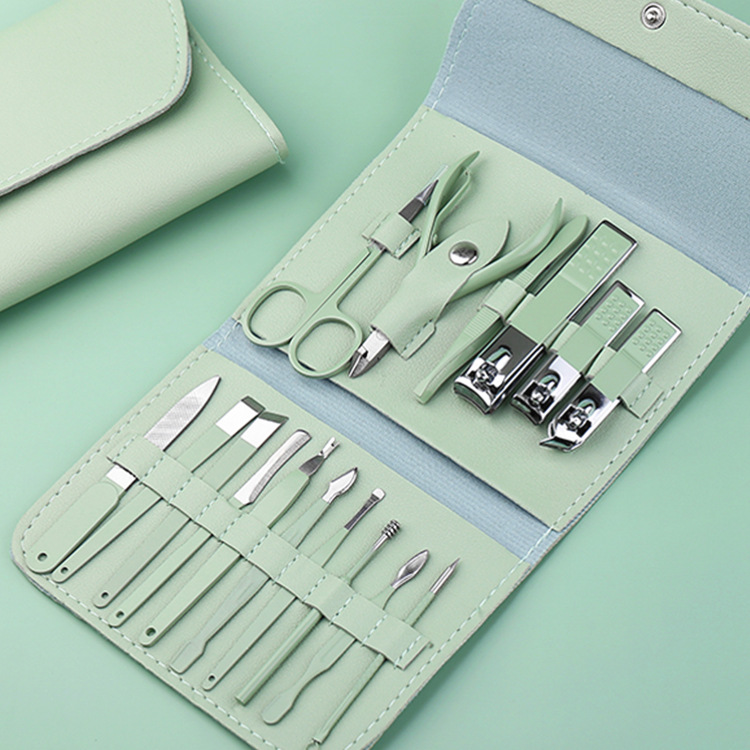 Green stainless steel nail clippers pedicure knife set box nail tools full set nail clippers suit nail clippers wholesale full set