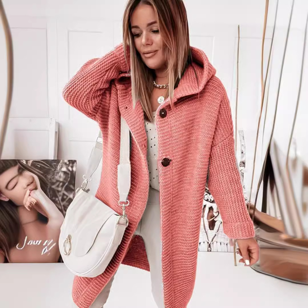 2024 new hooded sweater hat collar temperament commuter loose cardigan women's sweater plus size women's cross-border manufacturers