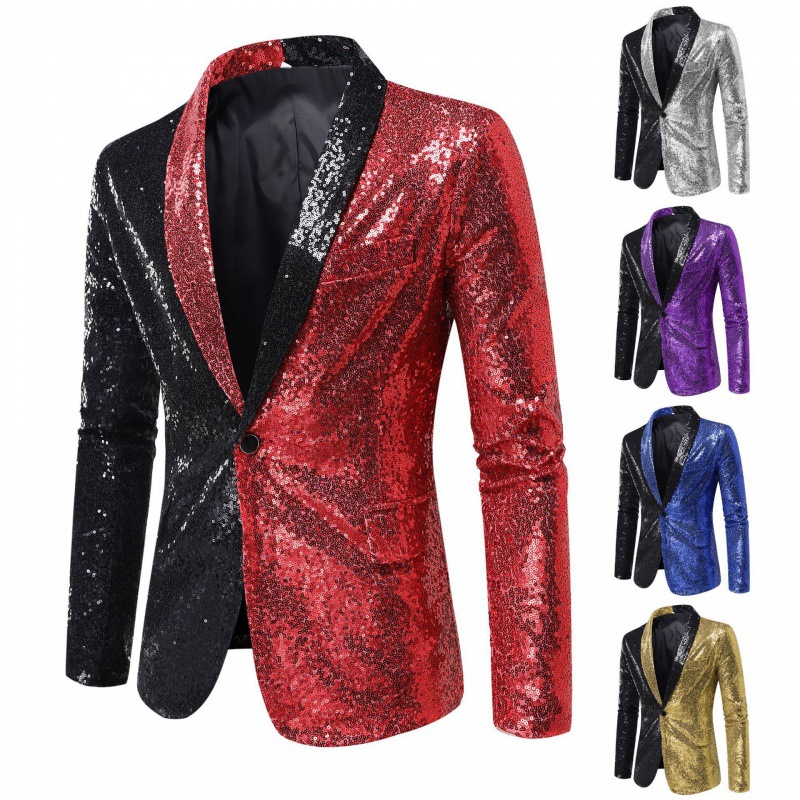 Cross-border European and American performance dress color matching sequined suit suit nightclub men's host MC studio coat European size