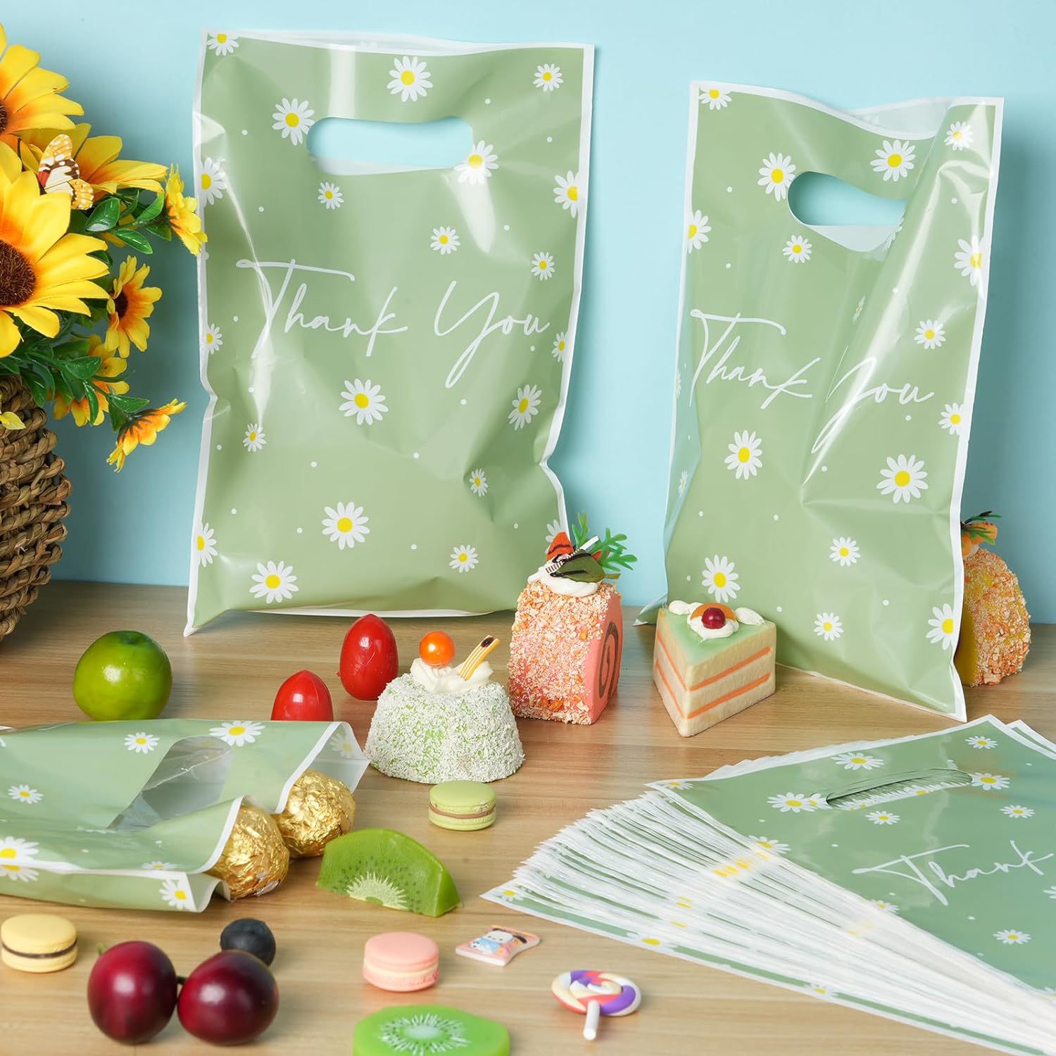 Green daisy thank you gift bag gift bag hand candy bag birthday party decoration
