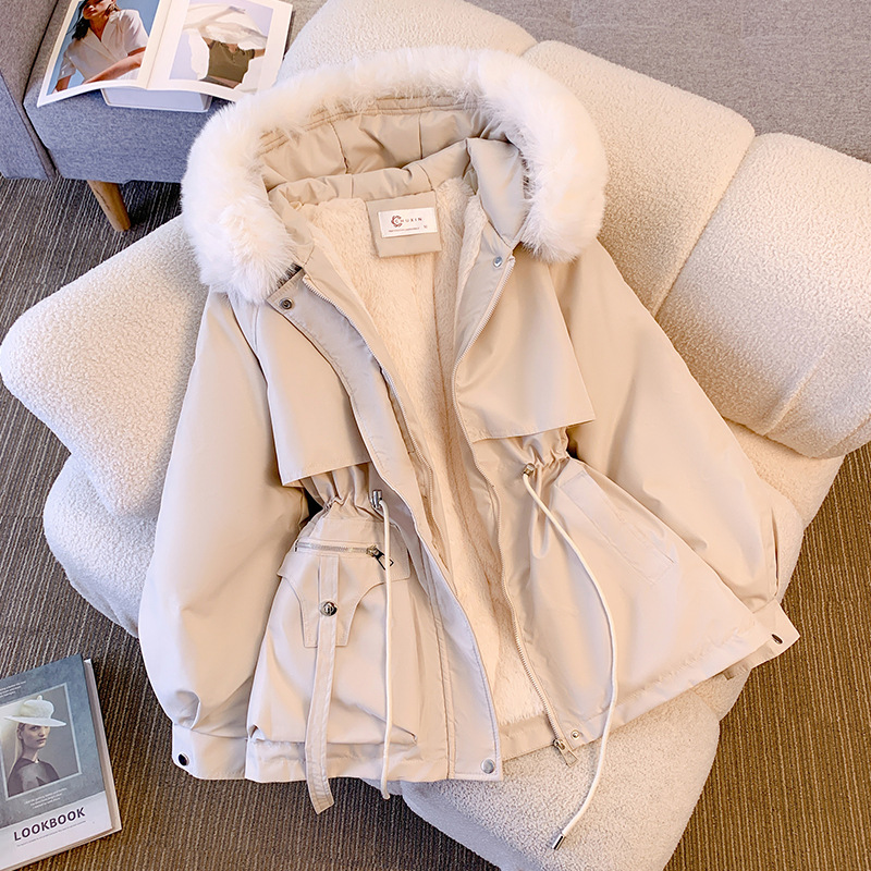 Parker Clothing Women's Winter 2024 New Slim Down Cotton-padded jacket Fashion All-match fleece-lined Thick Fur One-piece Jacket