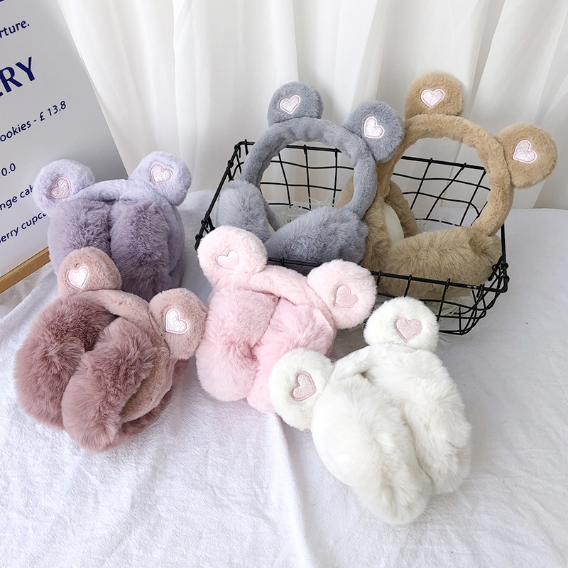 New 2022 Winter Warm Ear Mask for Women, Bear Ear Style, Foldable, Cold-Resistant, Student Ear Warmer, Cartoon Ear Cover, Wholesale