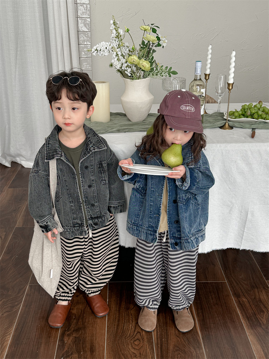 Jiaye children's 2024 children's spring new striped bloomers men's and women's fashionable casual pants sweatpants trousers