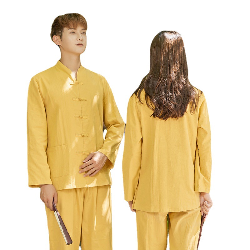 Add velvet padded Zen tea clothing cotton and linen health technician clothing Han clothing moxibustion overalls tea ceremony clothing a generation of hair