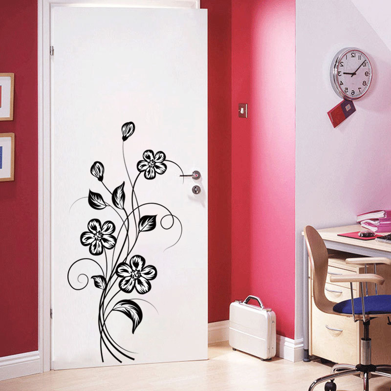 新款LW-F14个性创意黑色花朵卧室客厅家居墙面美化装饰可移除贴纸
