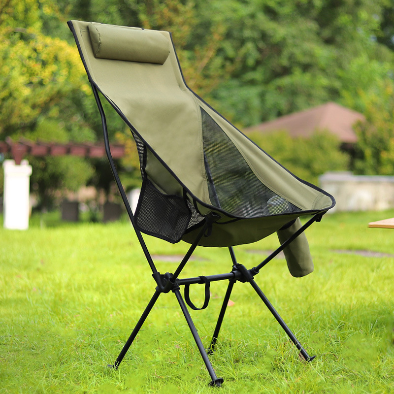 Outdoor Ultra Light Aluminum Alloy Folding Chair Portable Elevate Space Chair Backrest Chair Fishing Leisure Breathable Moon Chair