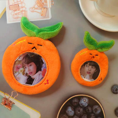 Japanese Cute Stereo 1 Inch 3 Inch Orange Plush Card Set Campus Meal Card Bus Card Protective Cover Photo Pendant