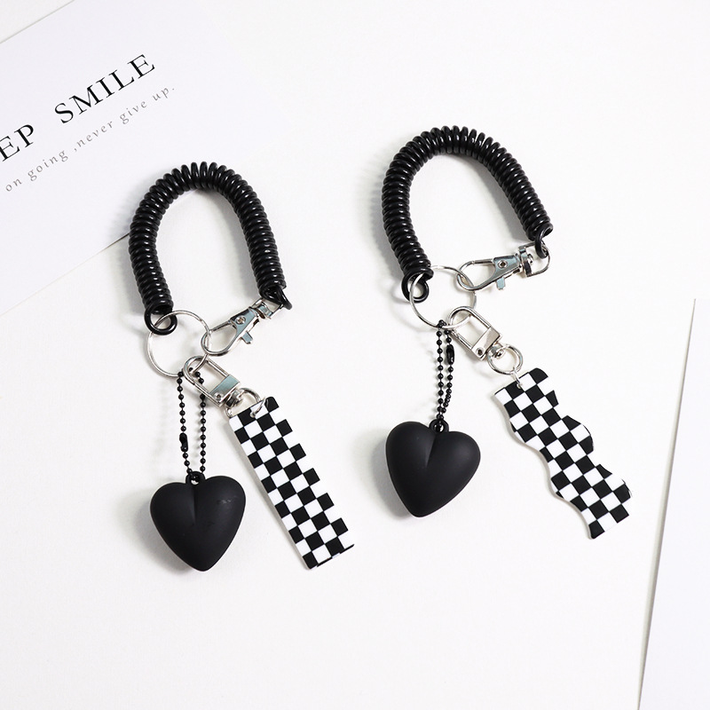 Black and white small fragrance cartoon acrylic cute fashionable spring rope keychain bag pendant anti-lost chain