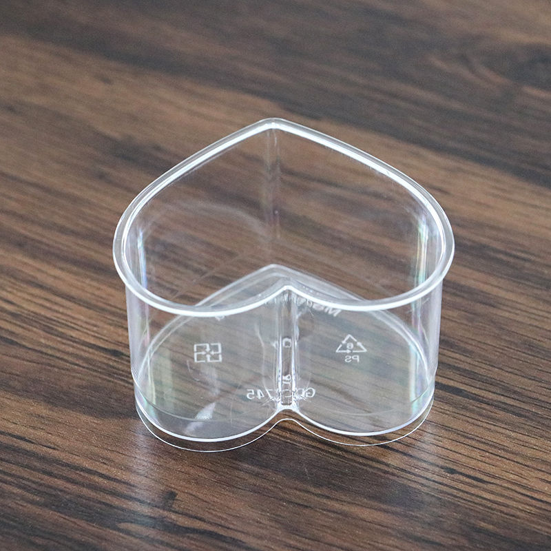 Manufacturer in stock slim Crystal mud transparent disposable ps plastic heart-shaped dessert cake mousse cup 150ml